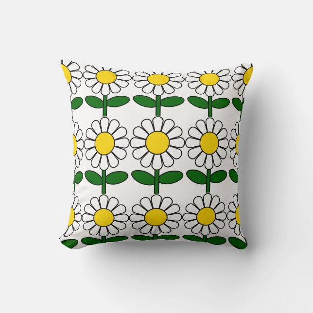 Gullig söt rolig daisyblomma, flickablommönster kudde (Framsida)
