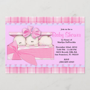 GULLIG söt ROSA Tripletsbaby shower Inbjudningar