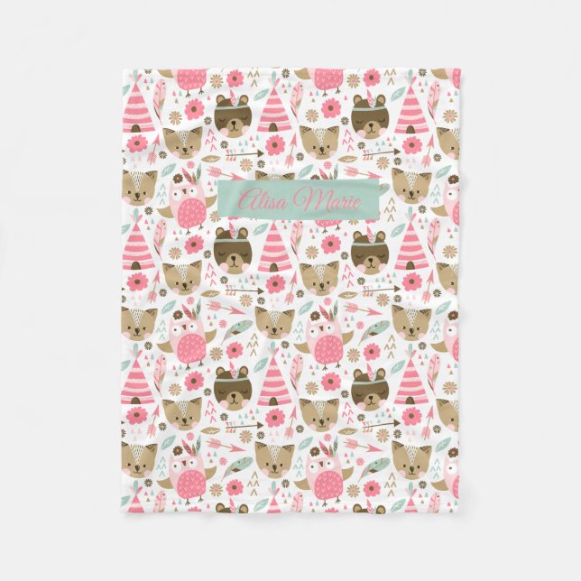 Gullig stam- djurbaby fleecefilt (Framsidan)