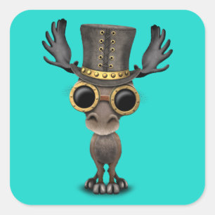 Gullig Steampunk babyälg Fyrkantigt Klistermärke