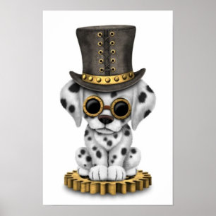 Gullig Steampunk Dalmatian valphund, vit Poster