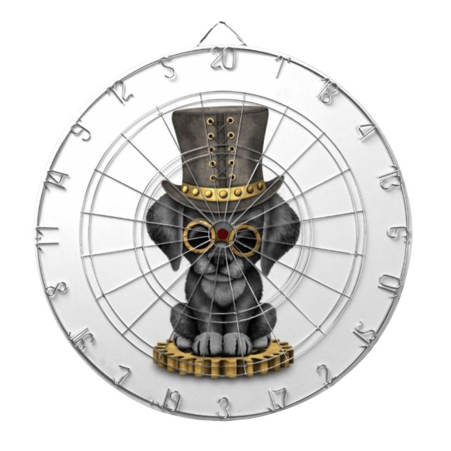 Gullig Steampunk svart lab valphund, vit Darttavla (Framsidan)