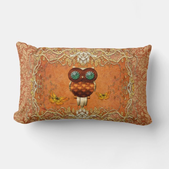 Gullig steampunkuggla på vintagebakgrund lumbarkudde (Framsida)