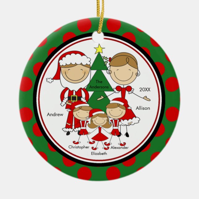 Gullig stick figurfamilj av prydnaden för 5 jul julgransprydnad keramik (Framsidan)