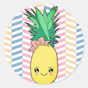 Gullig stil för sommar för ananasfruktKawaii Runt Klistermärke