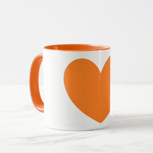 Gullig stor orange mugg för hjärtatryckkaffe (Framsida vänster)