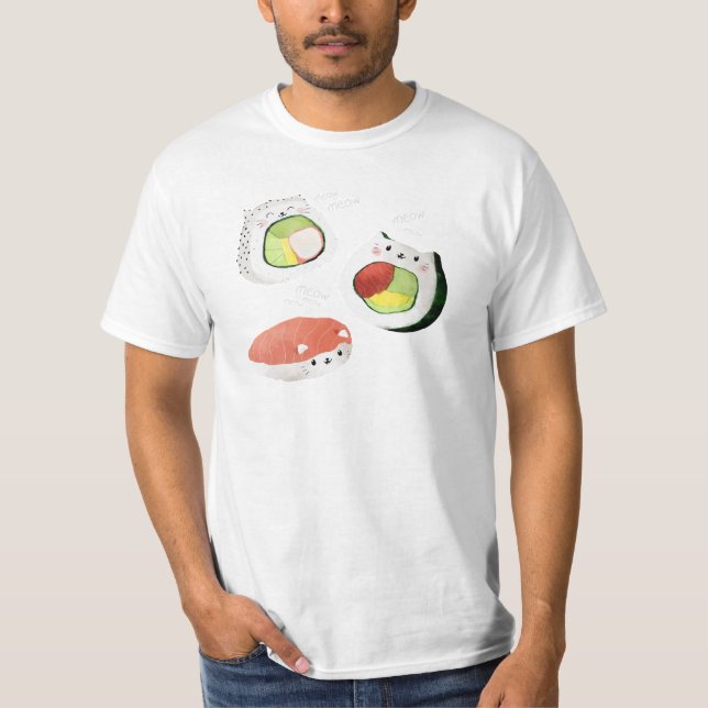 Gullig Sushikatt Tee Shirt (Framsida)