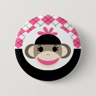 Gullig svart Argyle för flickasock monkeyrosor Knapp