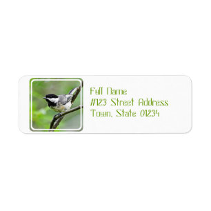Gullig svart Capped Chickadee Returadress Etikett