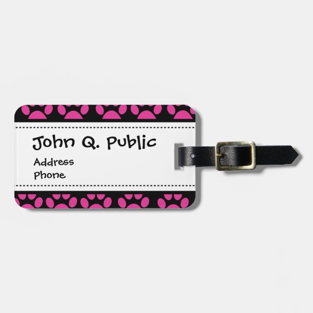 Gullig svart för shock rosa för valphundtass bagagebricka (Horisontell Framsida)