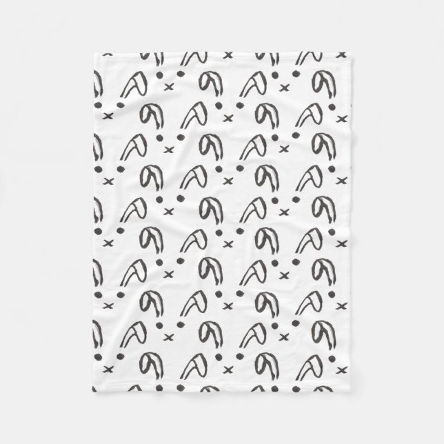 Gullig svart kanin för vitvattenfärghand plockade fleecefilt (Framsidan)