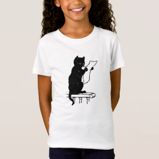 Gullig svart kattläsning en papper vintage tee