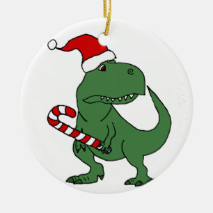 Gullig T-rex Dinosaur i konst för Santa hattjul Julgransprydnad Keramik