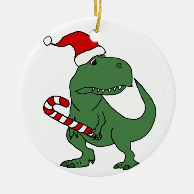Gullig T-rex Dinosaur i konst för Santa hattjul Julgransprydnad Keramik (Framsidan)