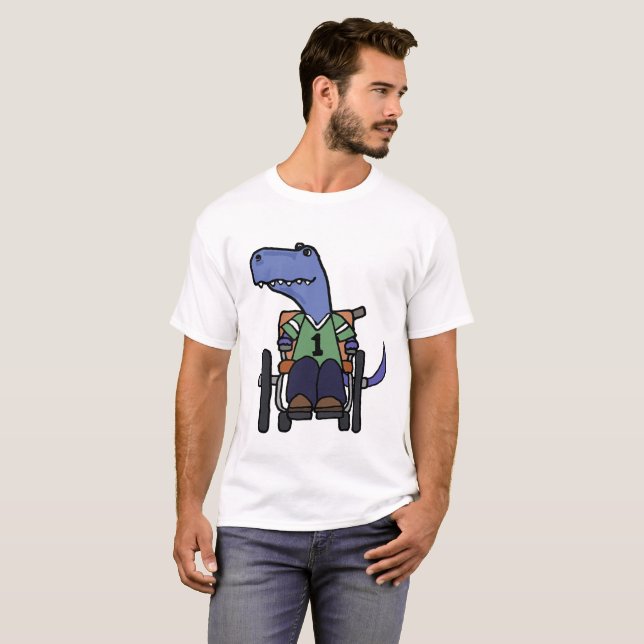 Gullig T-rex Dinosaur i rullstoltecknad T Shirt (Hel framsida)