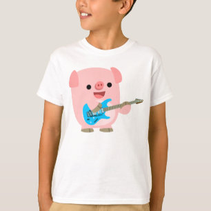 Gullig T-tröja för barn för Rockin tecknadgris T-shirt