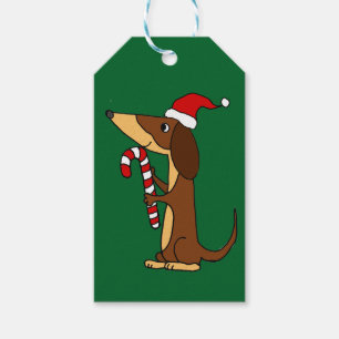 Gullig taxhund i tecknad för Santa hattjul Presentetikett