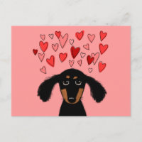Gullig taxtecknad hund med valentinhjärtor
