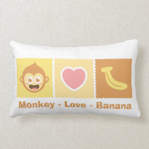 Gullig tecknad av apan - kärlek - banan lumbarkudde