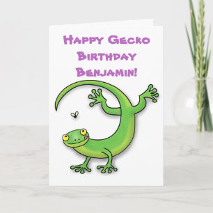 Gullig tecknad för lyckliggröntgecko kort