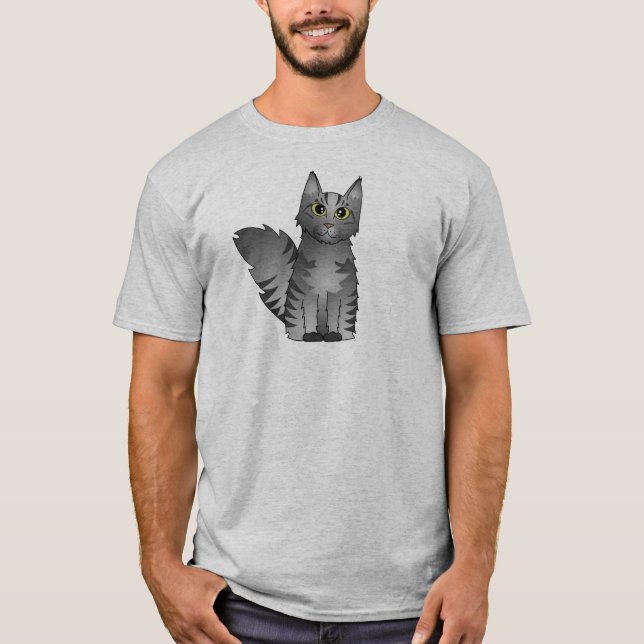 Gullig tecknad för Maine Coonkatt - silverTabby T Shirt (Framsida)