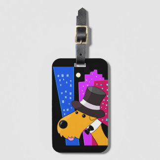 Gullig tecknad hund i stadsbagagemärkre bagagebricka