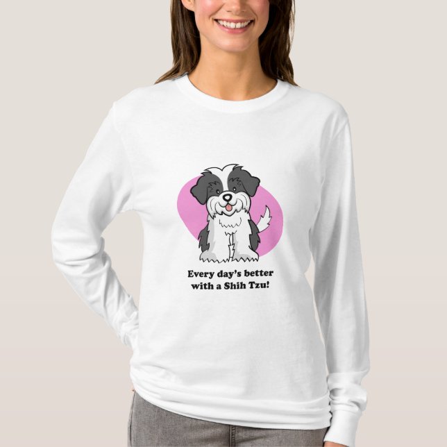 Gullig tecknad hundShih Tzu långärmad Tee (Framsida)