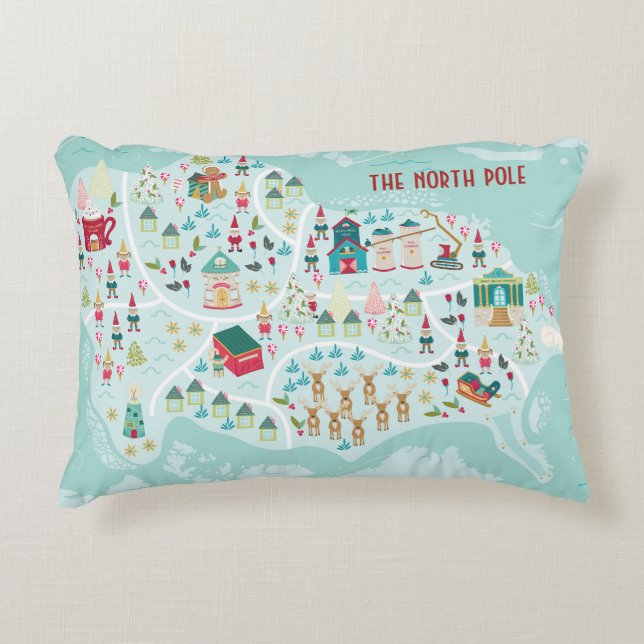 Gullig tecknad illustrerad nordpolenby prydnadskudde (Framsidan)