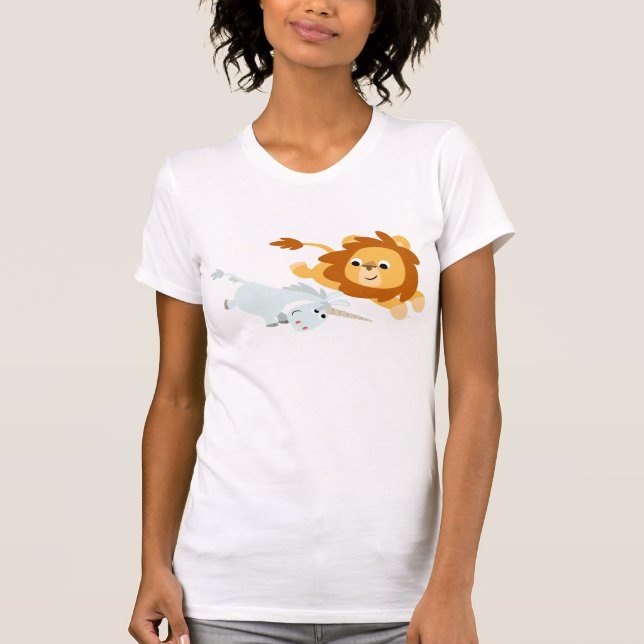 Gullig tecknad T-tröja för lejon och Unicornkvinna Tee Shirt (Framsida)