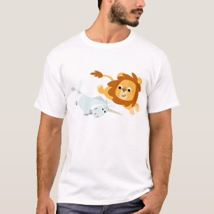 Gullig tecknad T-tröja för lejona och Unicornbar Tee