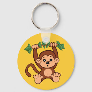 Gullig tecknadapa Keychain Nyckelring