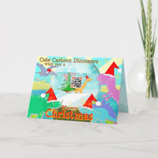 Gullig tecknadDinosaurswish dig god jul Helgkort (Framsida)