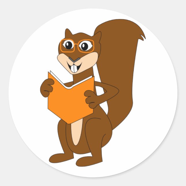 Gullig tecknadekorre med den läs- boken för runt klistermärke (Framsida)