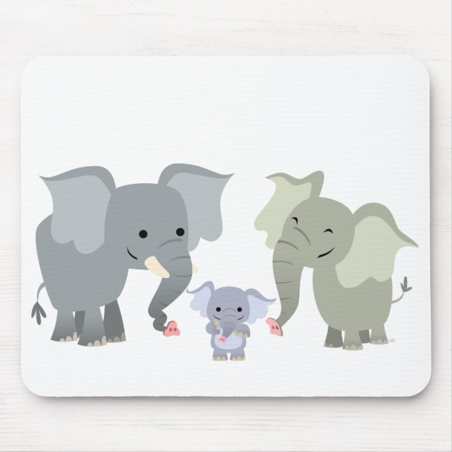 Gullig tecknadelefantfamilj Mousepad Musmatta (Framsidan)