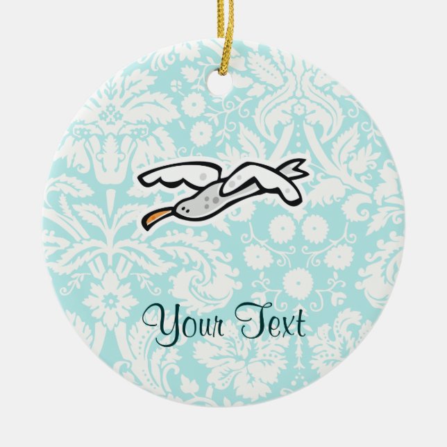 Gullig tecknadfiskmås julgransprydnad keramik (Framsidan)