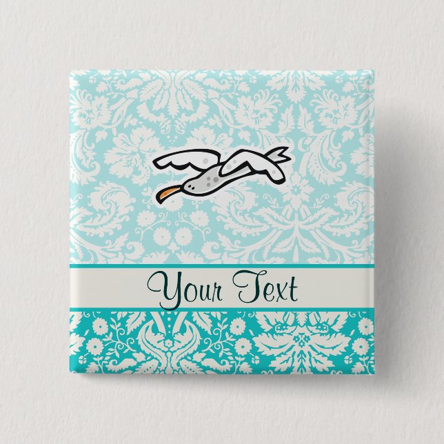 Gullig tecknadfiskmås knapp (Framsida)