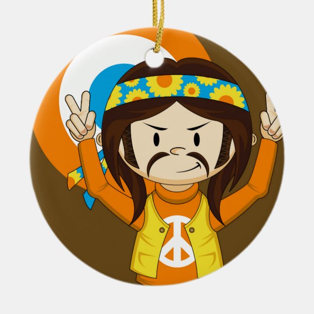 Gullig tecknadfredHippie Julgransprydnad Keramik (Framsidan)