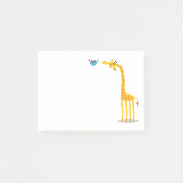 Gullig tecknadgiraff och fågel post-it block (Framsida)