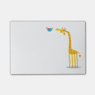 Gullig tecknadgiraff och fågel post-it block
