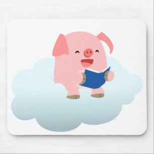 Gullig tecknadgrisavläsare på molnet Mousepad Musmatta