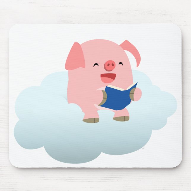 Gullig tecknadgrisavläsare på molnet Mousepad Musmatta (Framsidan)