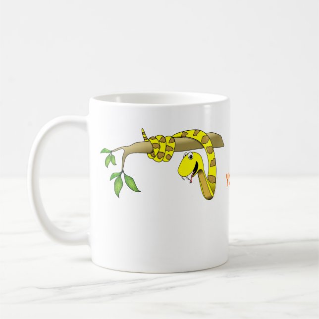 Gullig tecknadgultorm i en trädreptil kaffemugg (Vänster)