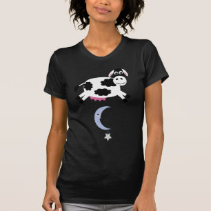 Gullig tecknadko som hoppar över en måne & en t-shirt