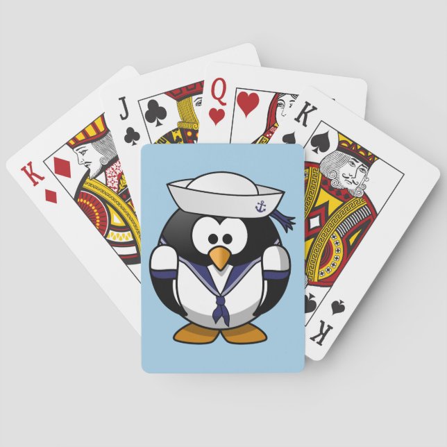 Gullig tecknadpingvinsjöman casinokort (Baksidan)
