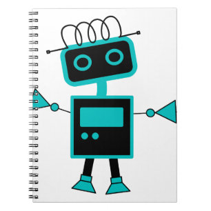 Gullig tecknadrobot som göras av elektroniska anteckningsbok