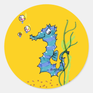 Gullig tecknadSeahorse Runt Klistermärke