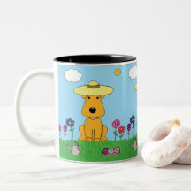 Gullig tecknadvalphund i trädgårds- mugg