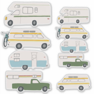 Gullig teckning för vintageRV Skåpbil Motorhome Klistermärken