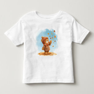 Gullig teddybjörn fångar höstlövar t shirt