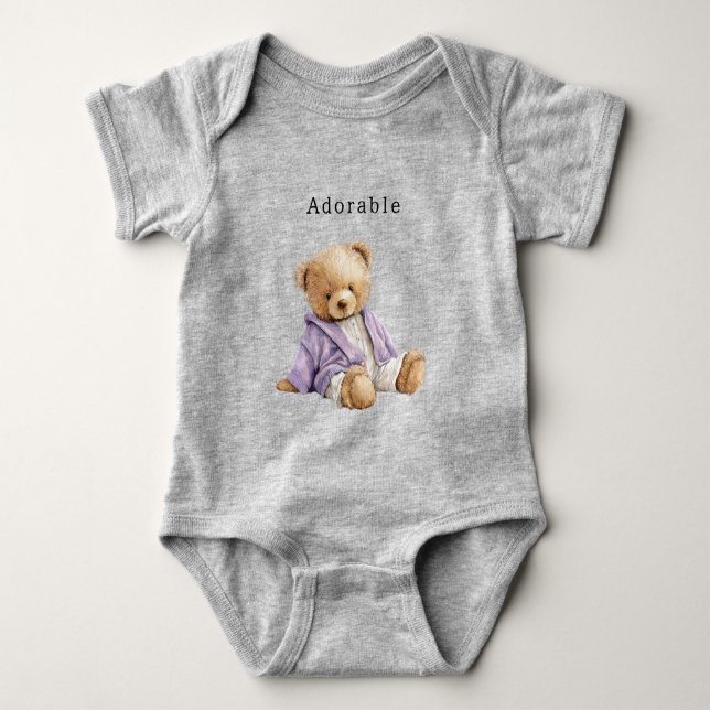 Gullig Teddybjörn Lila Jacka T Shirt (Framsida)